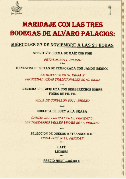 Maridaje en Los Abetos con Álvaro Palacios