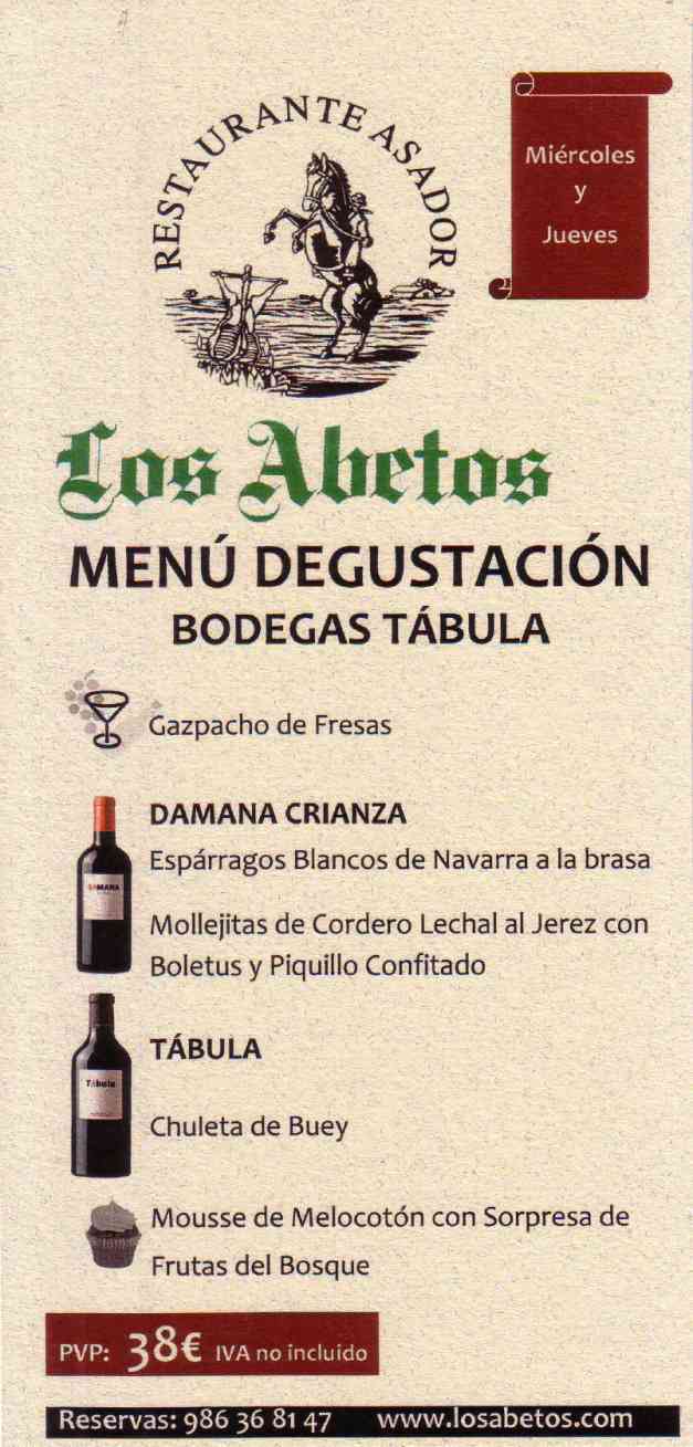 Menú Degustación con Bodegas y Viñedos Tábula